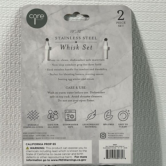 Core Kitchen Balloon Whisk Set of 2 Stainless Steel 10" and 12" Green Hangable - Picture 5 of 12